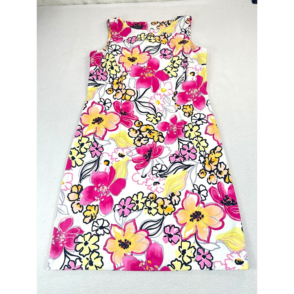 Kim Rogers Floral Sheath Dress Women 10 Pink Yellow Sleeveless 0379K41